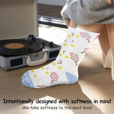 World’s Softest Pickleball Pink cozy crew socks for women in a warm, plush knit design.