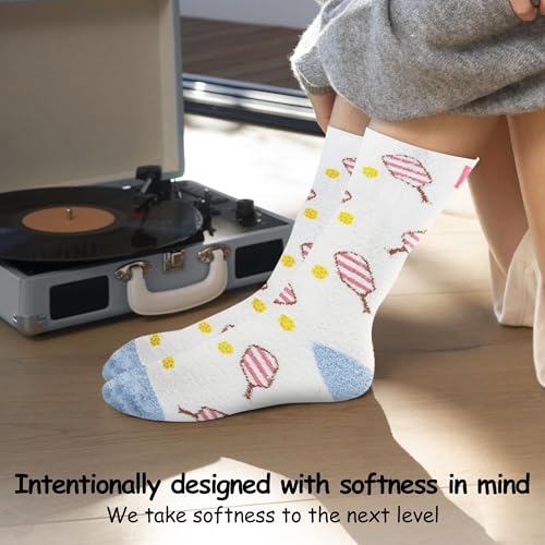 World’s Softest Pickleball Pink cozy crew socks for women in a warm, plush knit design.