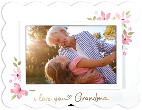 White 4x6 photo frame with ruffled edges and “I Love You Grandma” message, perfect sentimental gift for grandmothers.

