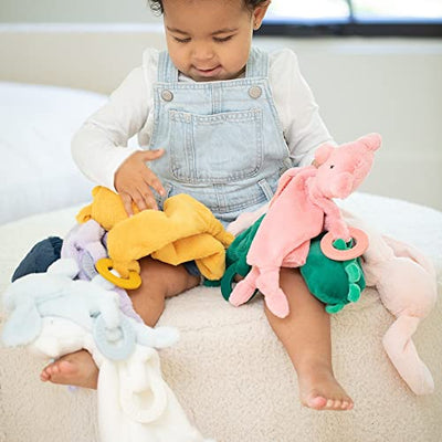 Adorable plush Bernie the Bear teether with rattling head, soft cuddle fabric, and textured silicone teething rings.