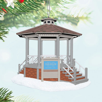 Stars Hollow gazebo ornament, Gilmore Girls TV show, musical, Hallmark Keepsake, Christmas tree decoration, snowy town square collectible.