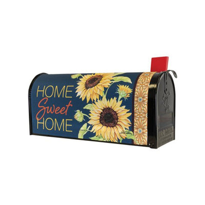 Mailbox cover with yellow sunflower and black and white checkered borders