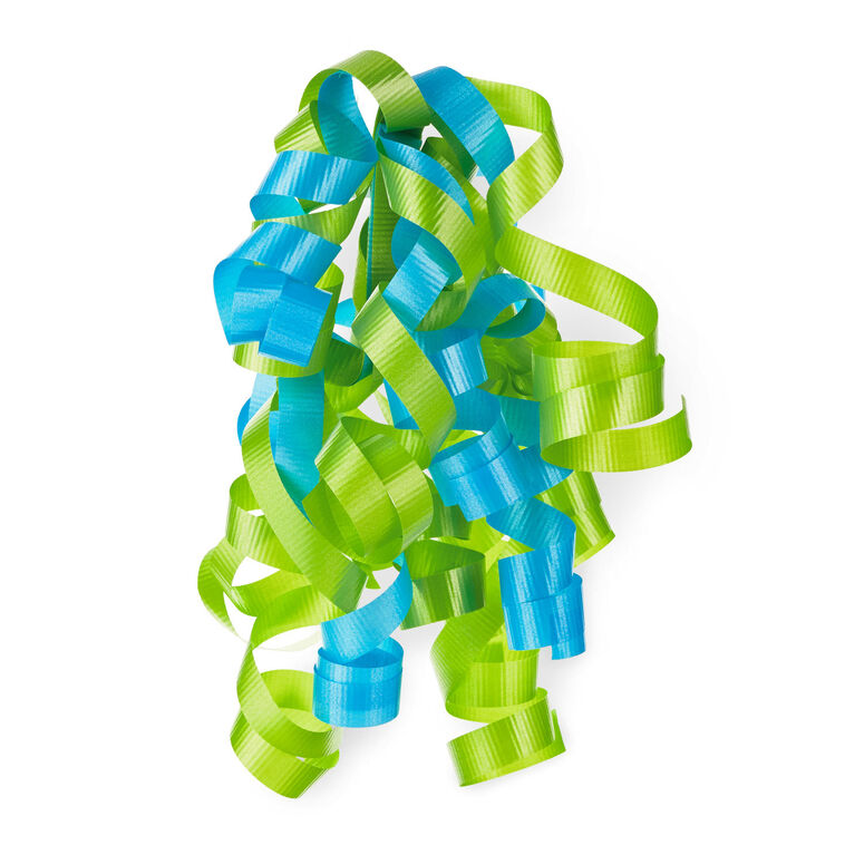 Hallmark gift bow with aqua and light green crimped curls for vibrant gift wrapping.