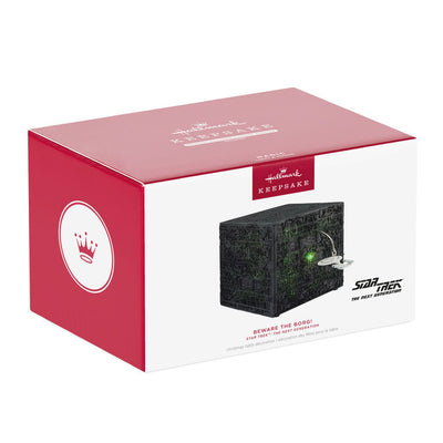 Star Trek tabletop decoration with Borg cube lit up in green from The Next Generation with light and sound features
