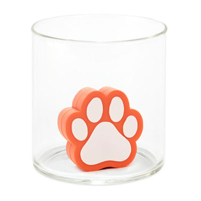 Orange and white paw print silicone drink charm, fits in Charmers glasses; great for pet lovers, adoptions, or vet gifts.