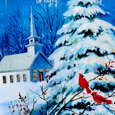 DaySpring Wintry Night With Cardinals and Church Boxed Christmas Cards, Pack of 16