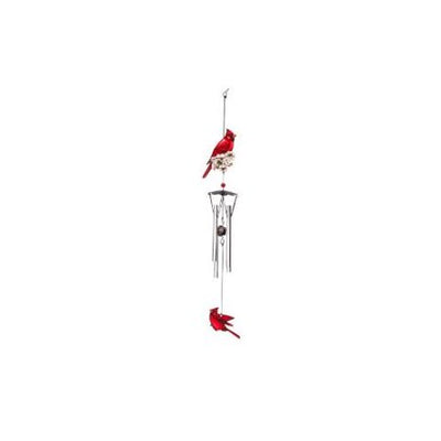 Spoontiques cardinal wind chime with red bird accents, metal hanging chime for garden or home decor, outdoor and indoor use.