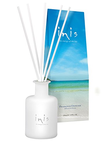 Inis Energy of the Sea fragrance diffuser set with lemon, cedarwood scent in frosted glass vessel with 5 reed wicks, 3.3 oz

