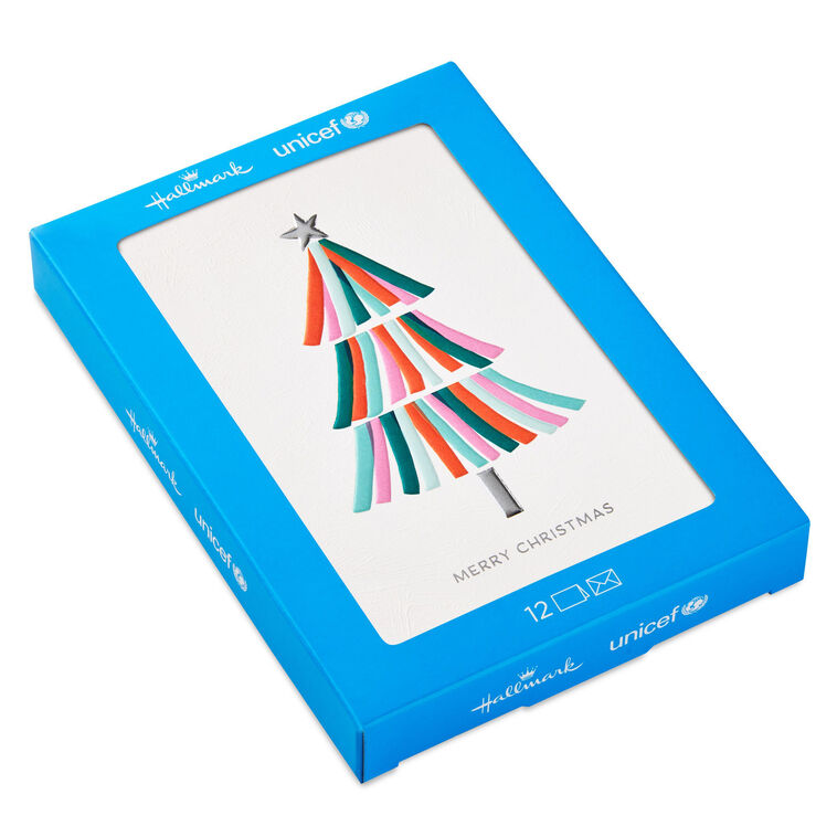 UNICEF Bright and Colorful Tree Boxed Christmas Cards, Pack of 12