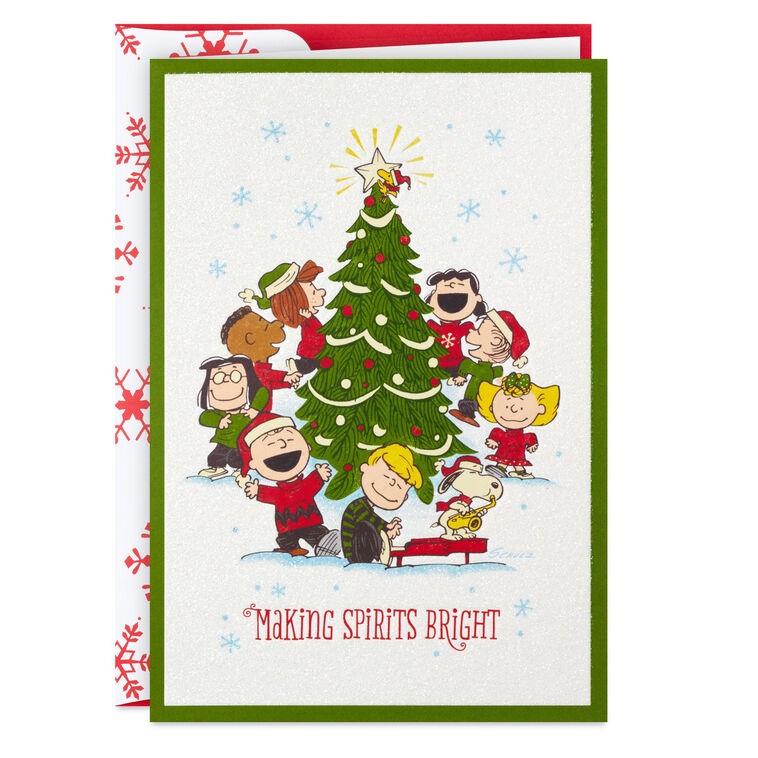 Peanuts® Gang Caroling Around Tree Boxed Christmas Cards, Pack of 16