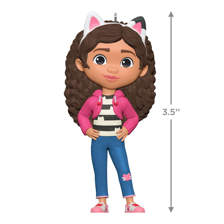 Hallmark Keepsake Gabby’s Dollhouse ornament, Gabby in cat-ears headband and pink jacket, holiday decor for preschool fans.