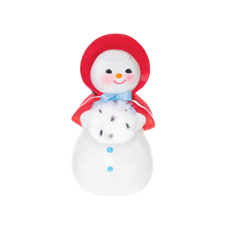 Hallmark Keepsake Sweet Snow Girl porcelain ornament, vintage snow lady with red bonnet, rosy cheeks, and fluffy scarf.