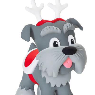 Mini gray schnauzer ornament with reindeer antlers and red blanket, Hallmark Keepsake Howliday Helpers Christmas dog collectible