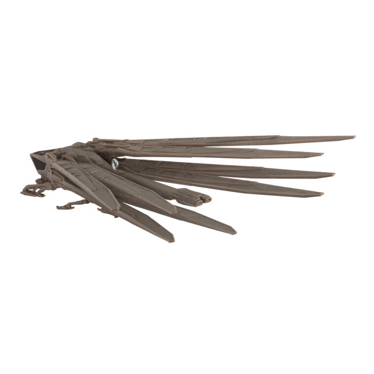 Die-cast Dune ornament of Atreides ornithopter aircraft with folding wings and bird-like shape.