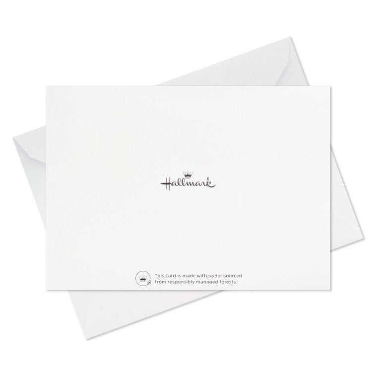 Blue and green floral watercolor thank-you cards with gold foil lettering, displayed in a gray gift box with matching white envelopes.