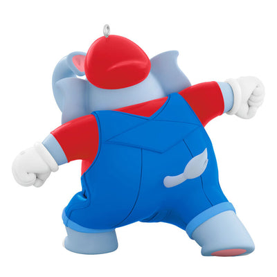 Elephant Mario ornament in red cap and overalls, gray pachyderm form from Super Mario Bros. Wonder, Hallmark Nintendo Christmas collectible