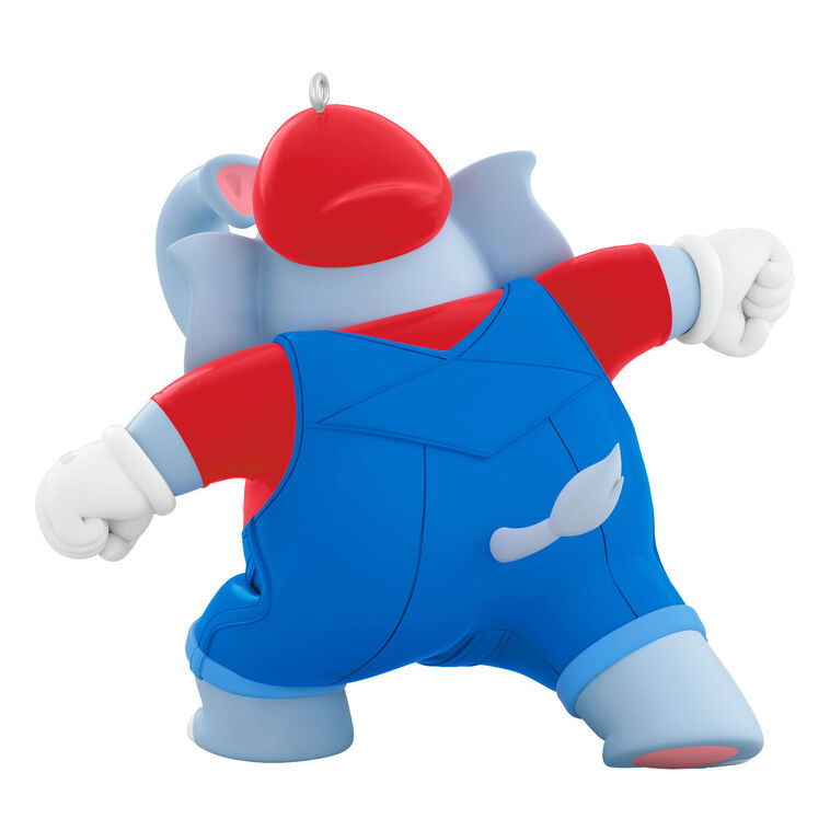Elephant Mario ornament in red cap and overalls, gray pachyderm form from Super Mario Bros. Wonder, Hallmark Nintendo Christmas collectible