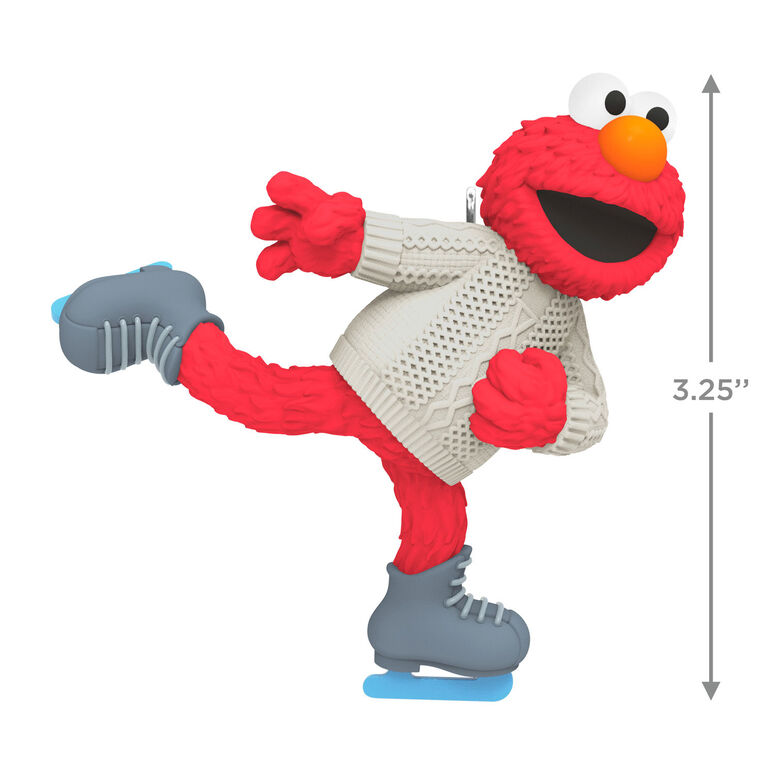 Elmo from Sesame Street ice-skating in a white cable-knit sweater, Hallmark Keepsake ornament, Christmas tree decoration for kids and fans.