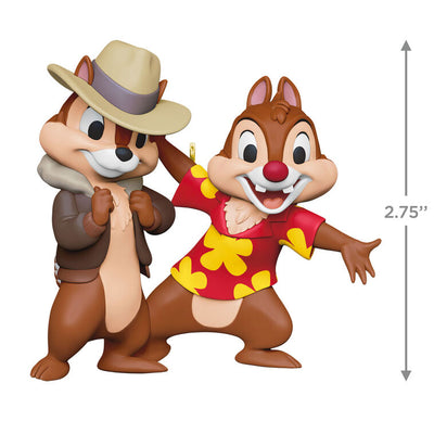 Chip and Dale Rescue Rangers ornament in detective outfits from Disney Afternoon cartoon, holiday collectible.

