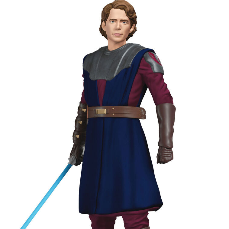 Mini Anakin Skywalker ornament in blue and burgundy Jedi armor holding blue lightsaber, Hallmark Star Wars Ahsoka Christmas collectible