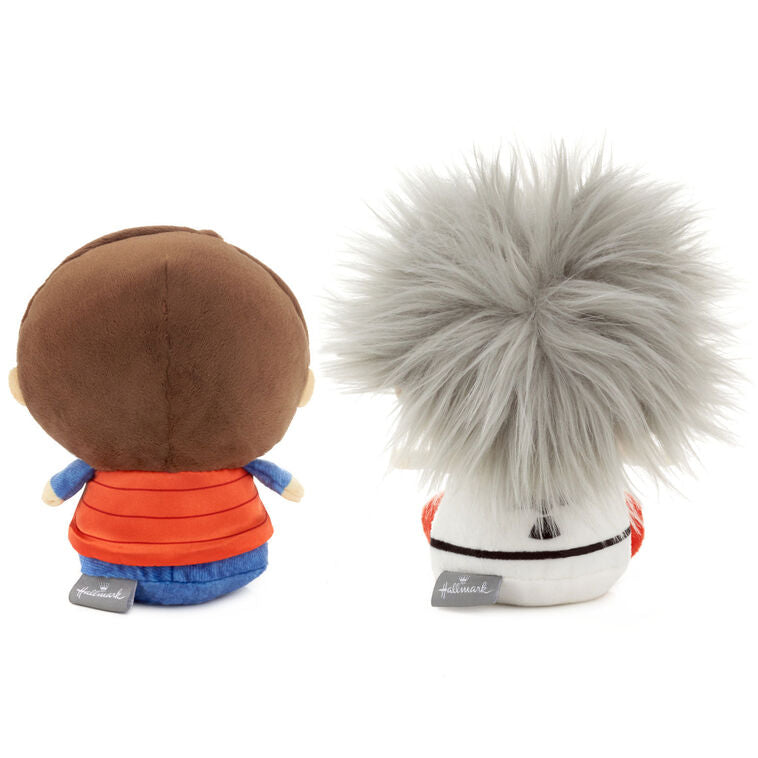 Back to the Future plush set of Doc Brown and Marty McFly with magnets, embroidered features, and movie-inspired outfits.
