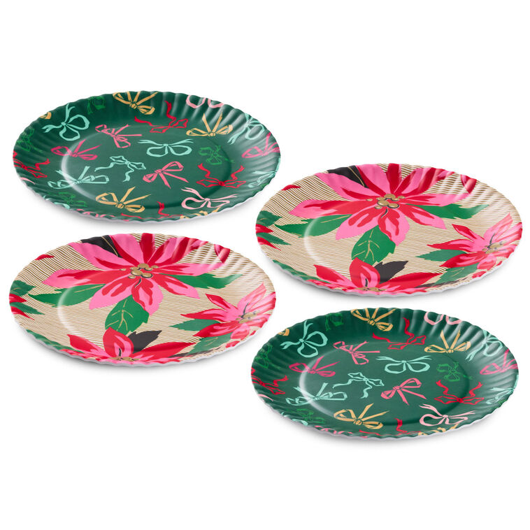 Lacey Chabert Collection Bow and Poinsettia Appetizer Plates, Set of 4