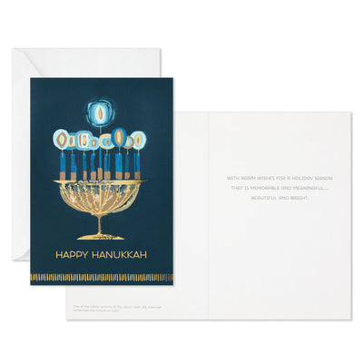 UNICEF Gold Menorah on Blue Boxed Hanukkah Cards, Pack of 12