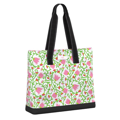 Late Bloomer SCOUT Open Bar soft picnic cooler with wine sleeves, zip closure, and hard base for organized insulated food storage.