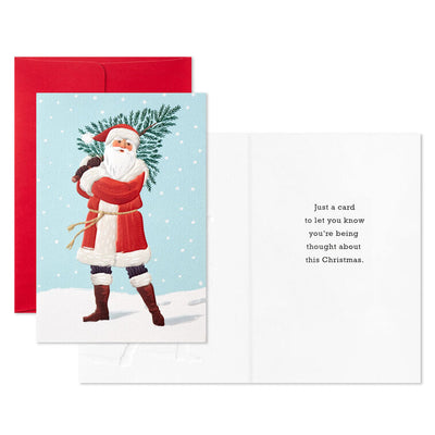 Santa Carrying Fir Tree Packaged Christmas Cards, Set of 5