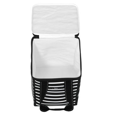 Melondramatic medium soft cooler fits 5 wine bottles upright, insulated with zip closure and exterior storage pockets.
