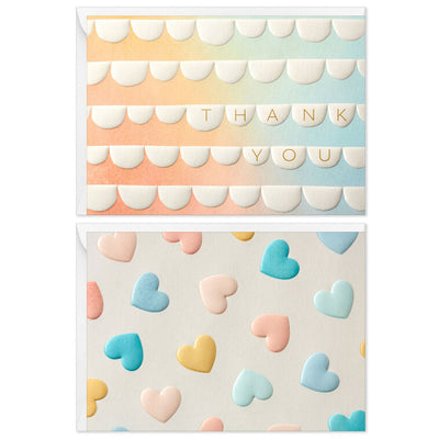 Hallmark blank thank you notes boxed set with pastel hearts and scallops designs, embossed, pack of 50