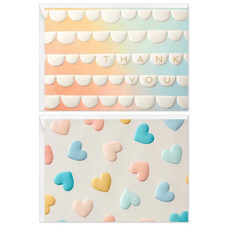 Hallmark blank thank you notes boxed set with pastel hearts and scallops designs, embossed, pack of 50