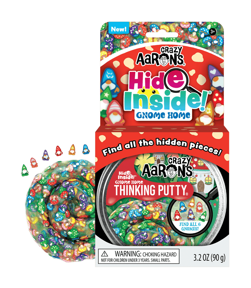 Crazy Aaron’s Gnome Home Thinking Putty with hidden gnomes and colorful mushrooms; sensory-safe, non-toxic tactile play for all ages. 
