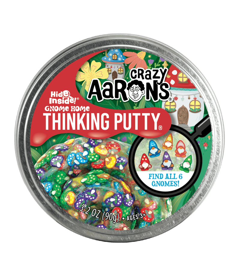 Crazy Aaron’s Gnome Home Thinking Putty with hidden gnomes and colorful mushrooms; sensory-safe, non-toxic tactile play for all ages. 