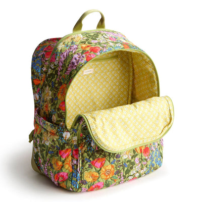 Vera Bradley Bancroft Backpack in Meadow Bouquet with laptop sleeve and multiple zip compartments