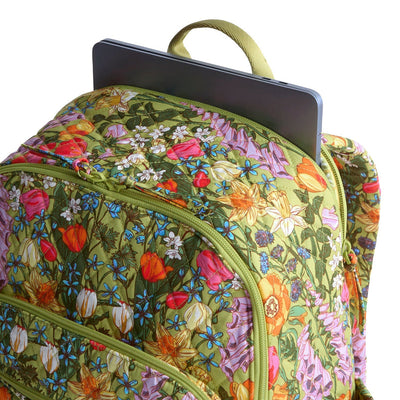 Vera Bradley Bancroft Backpack in Meadow Bouquet with laptop sleeve and multiple zip compartments