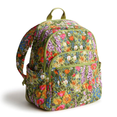 Vera Bradley Bancroft Backpack in Meadow Bouquet with laptop sleeve and multiple zip compartments