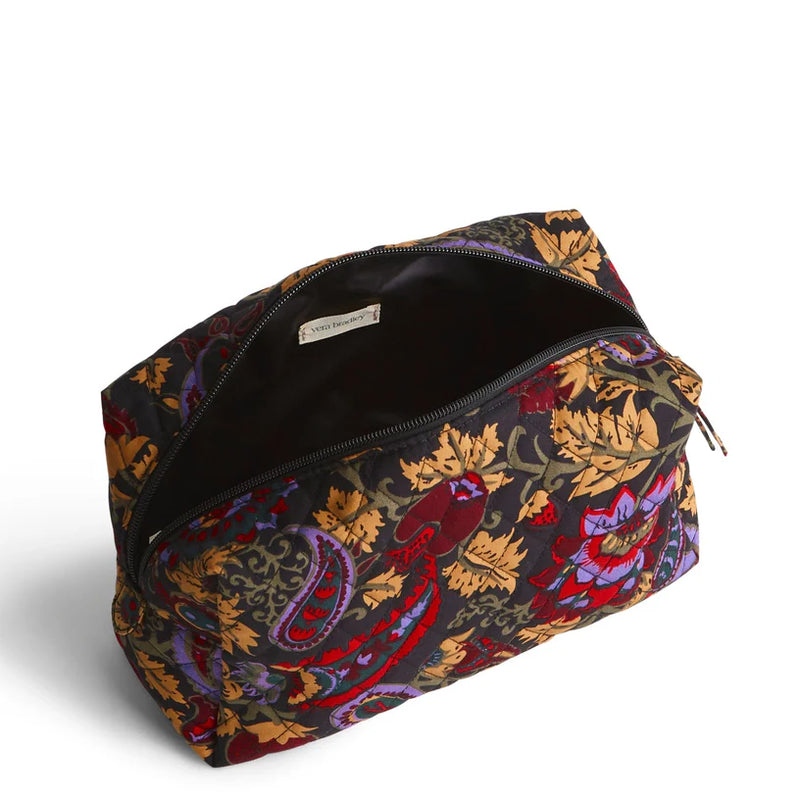 Midnight Garden Paisley quilted large cosmetic bag with zip closure and front pocket