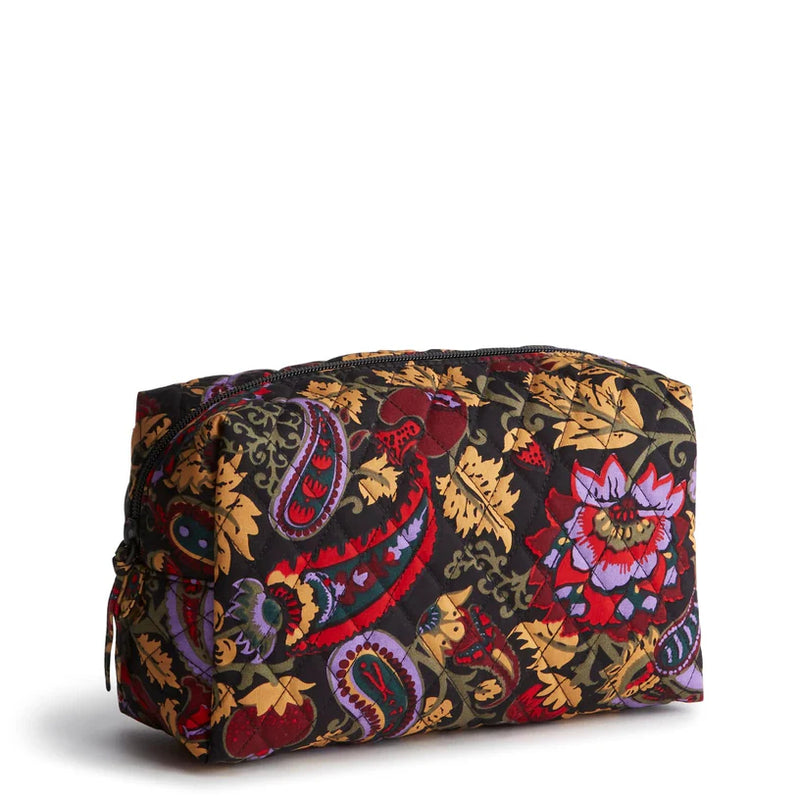 Midnight Garden Paisley quilted large cosmetic bag with zip closure and front pocket