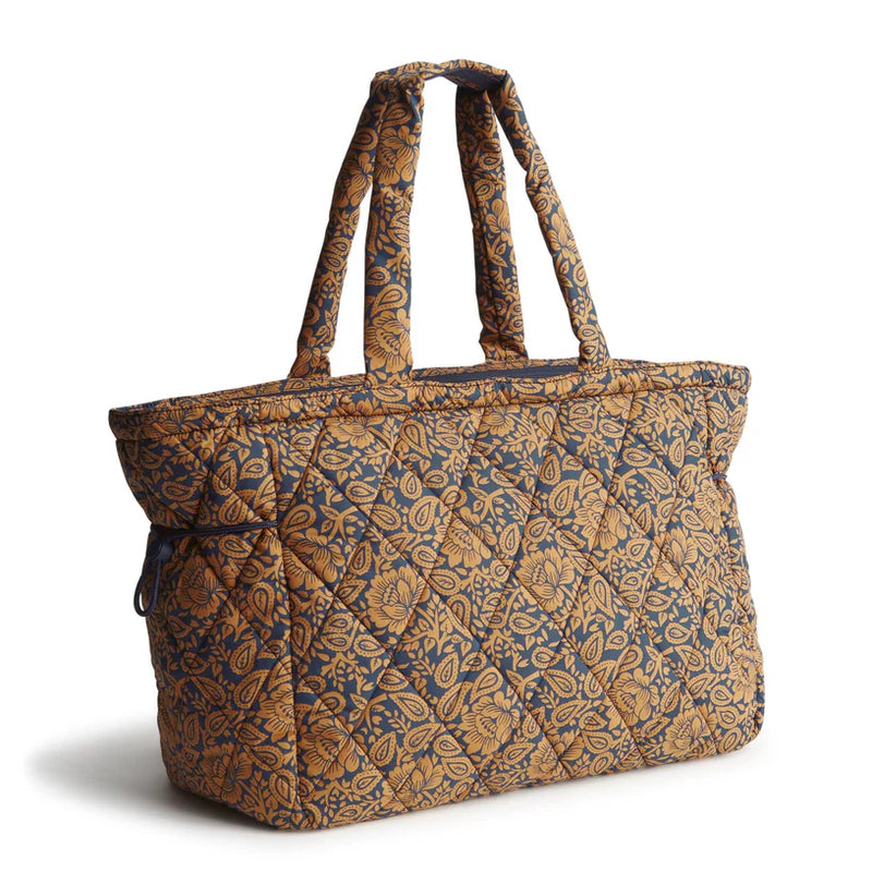Vera Bradley Knollton Tote Bag in Lotus Montage Roasted Pecan with laptop pocket and trolley sleeve for stylish travel