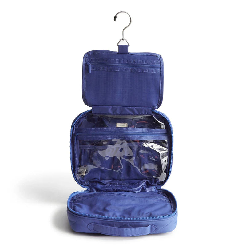Deep Ultramarine Vera Bradley hanging travel organizer with mesh and clear zip compartments
