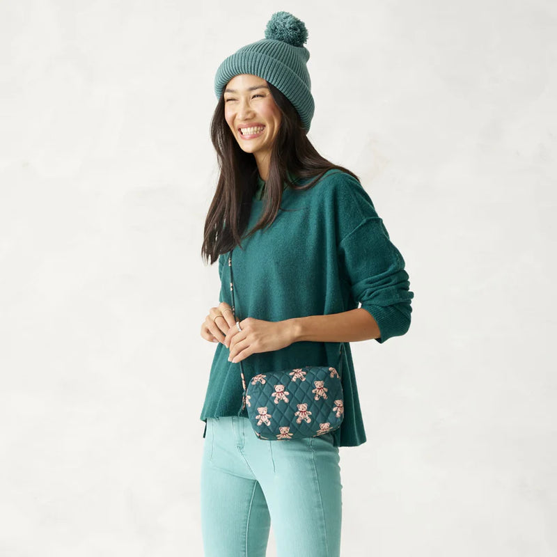 Compact Vera Bradley Blake Crossbody in Bear Mosaic with adjustable strap and zip pocket

