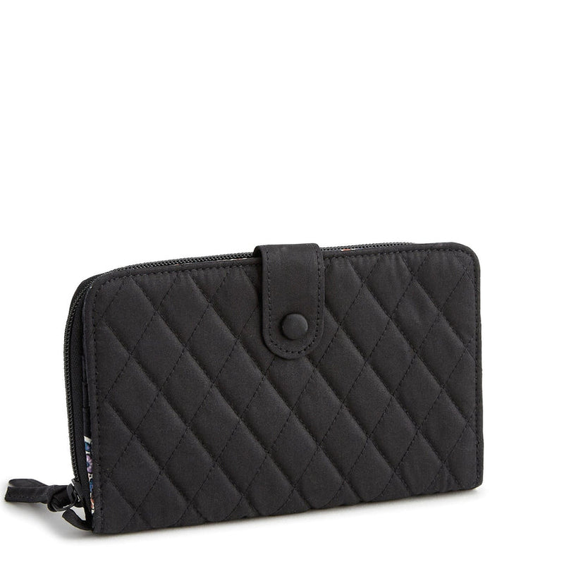 Black large tab wallet with snap closure, card slots, and zip pocket from Vera Bradley