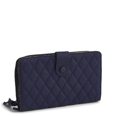 Navy blue large tab wallet with snap closure and card slots from Vera Bradley
