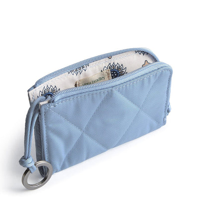 Vera Bradley Soft Chambray card pouch with zipper and hinge ring, compact design for cards and small essentials.