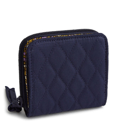 Vera Bradley Small Zip-Around Wallet in Peacoat with card slots, bill pocket, and secure zip closure.
