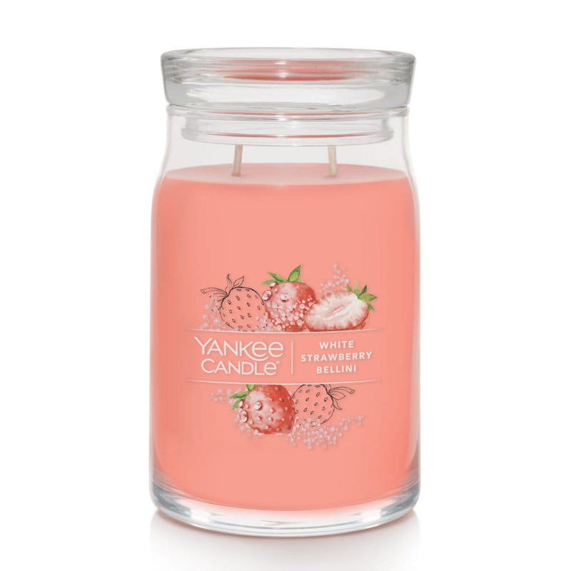 Yankee Candle White Strawberry Bellini Signature Large Jar in pink with fruity brunch scent