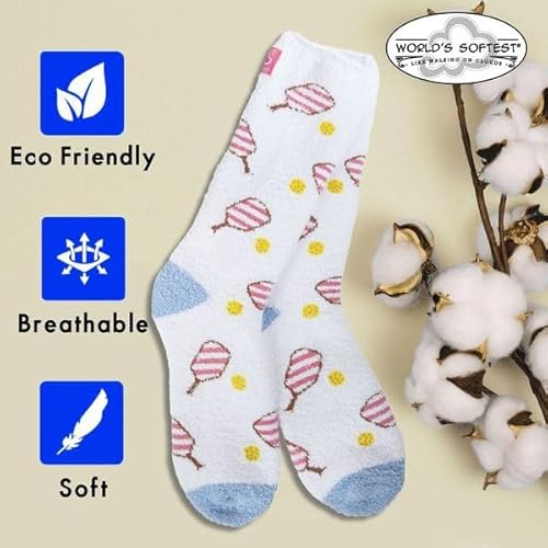 World’s Softest Pickleball Pink cozy crew socks for women in a warm, plush knit design.