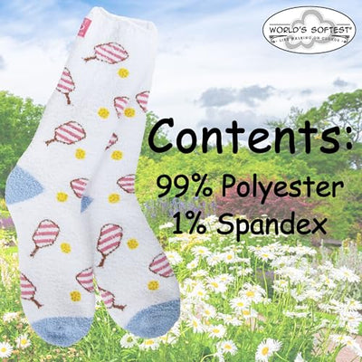 World’s Softest Pickleball Pink cozy crew socks for women in a warm, plush knit design.