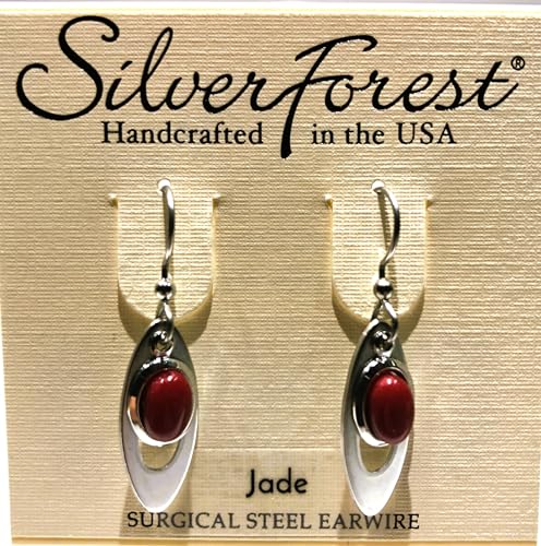 Long Oval with Red Jade Stone Pierced Earrings NE-1838C